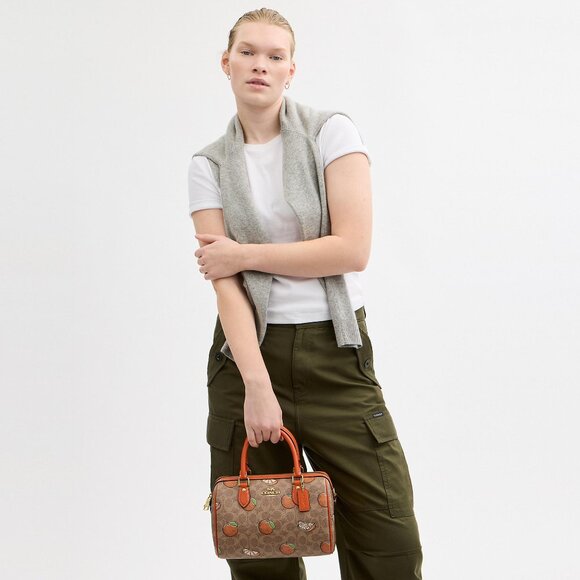 Rowan Satchel Bag In Signature Canvas With Orange Print - Picture 5 of 6